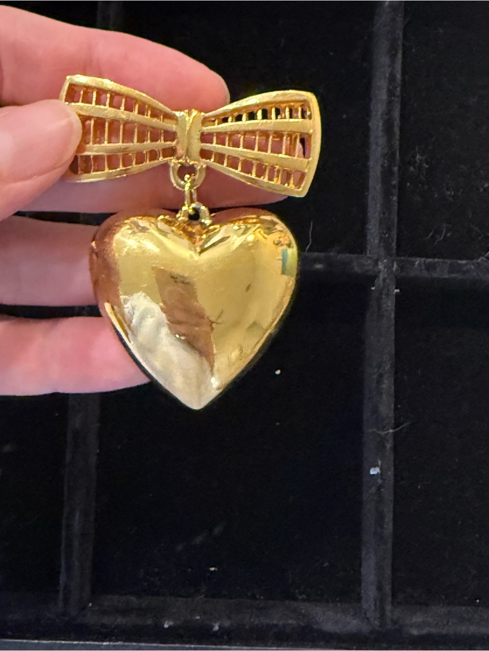 St. John Gold-Tone Bow & Heart Brooch | Vintage Designer Statement Pin